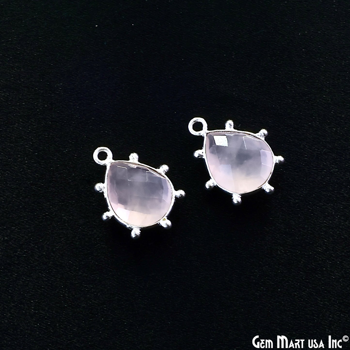 Rose Quartz Pears 18x13mm Design Bezel Silver Plated Single Bail Gemstone Connector