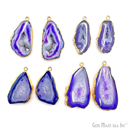 Agate Slice 33x23mm Gold Electroplated Gemstone Earring Connector 1 Pair