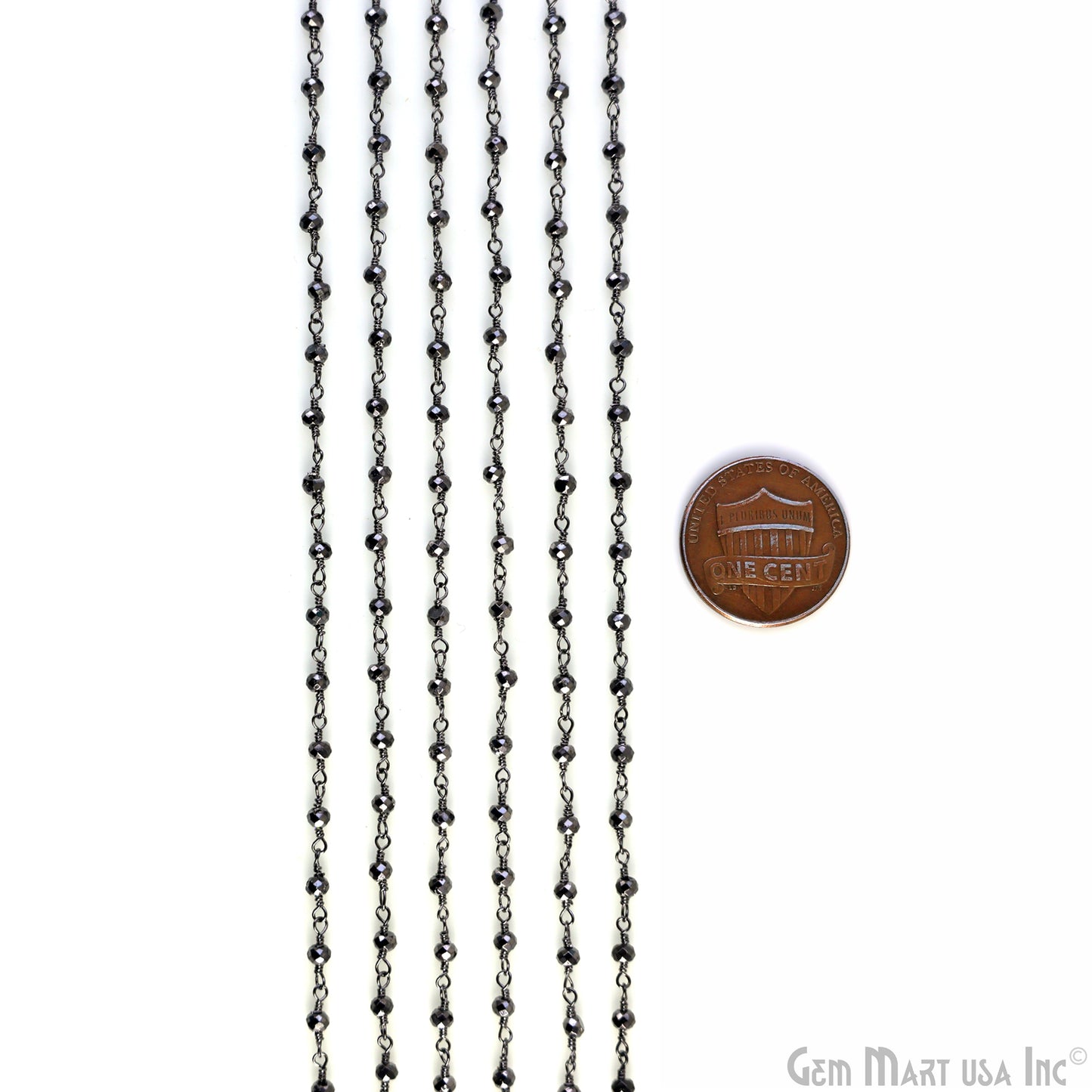 Pyrite Faceted Beads 3-3.5mm Black Plated Wire Wrapped Rosary Chain