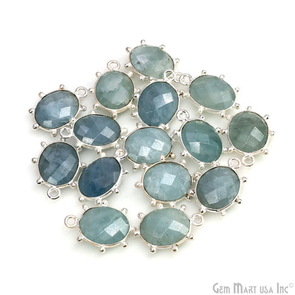 Aquamarine Oval 17x13mm Design Bezel Silver Plated Single Bail Gemstone Connector
