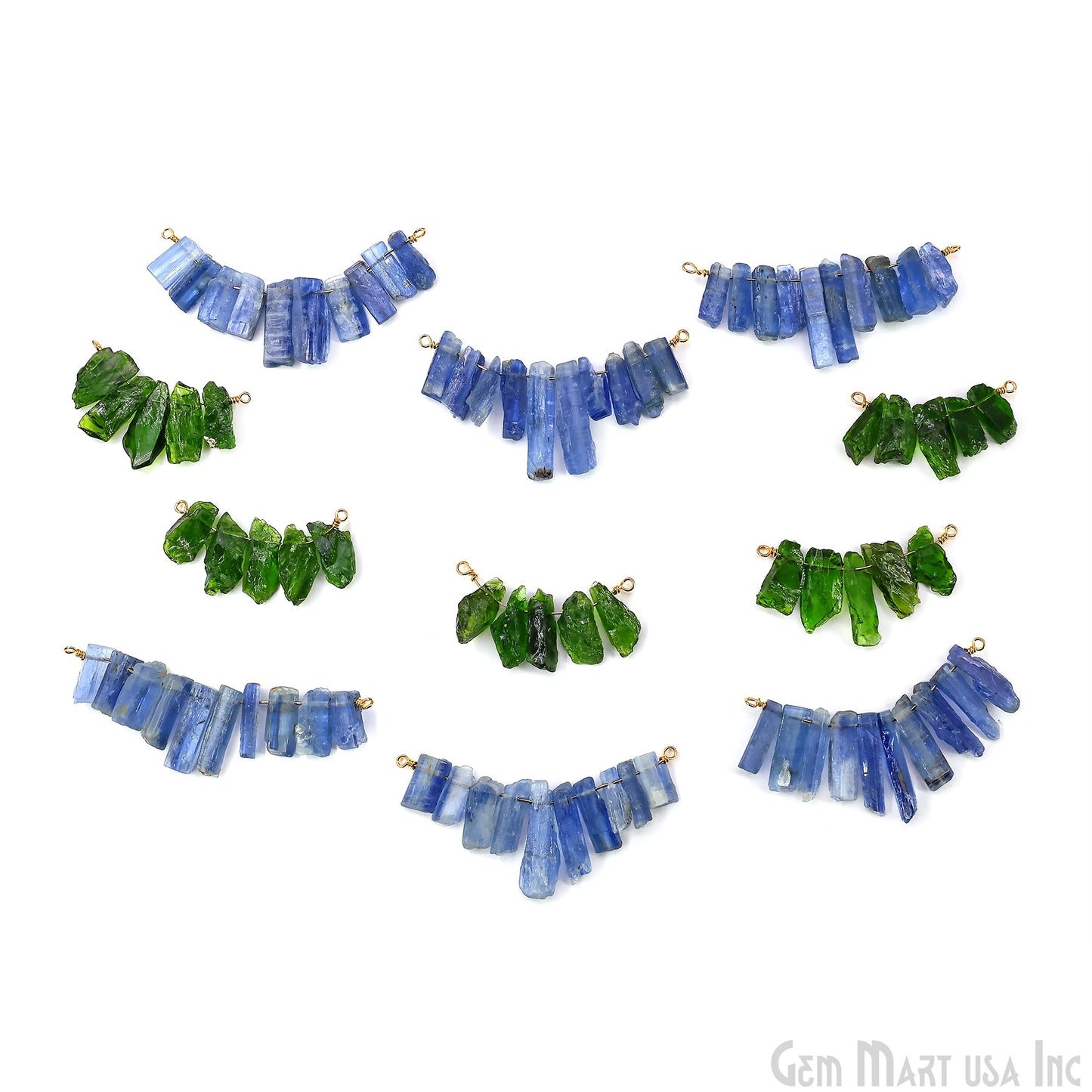 Uncut Gemstone Beads Bar Gold Plated Wire Wrapped Pendant 27x13mm