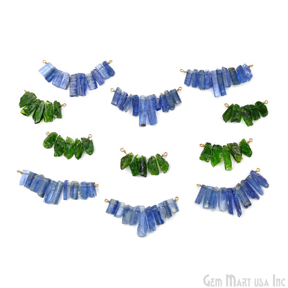 Uncut Gemstone Beads Bar Gold Plated Wire Wrapped Pendant 27x13mm