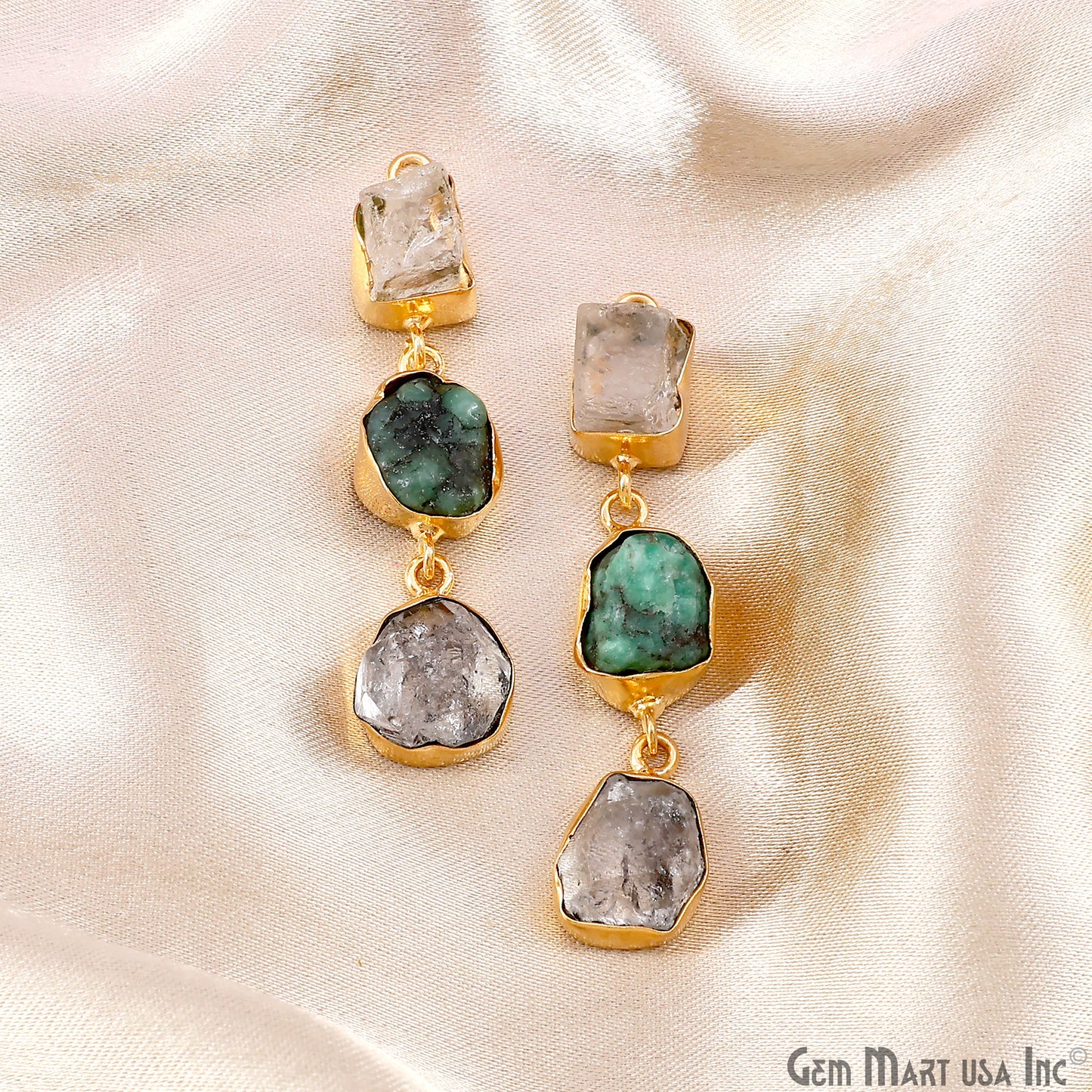 Rough Gemstone Bezel Setting 50x8mm Gold Plated Long Dangle Earring Pair Connectors
