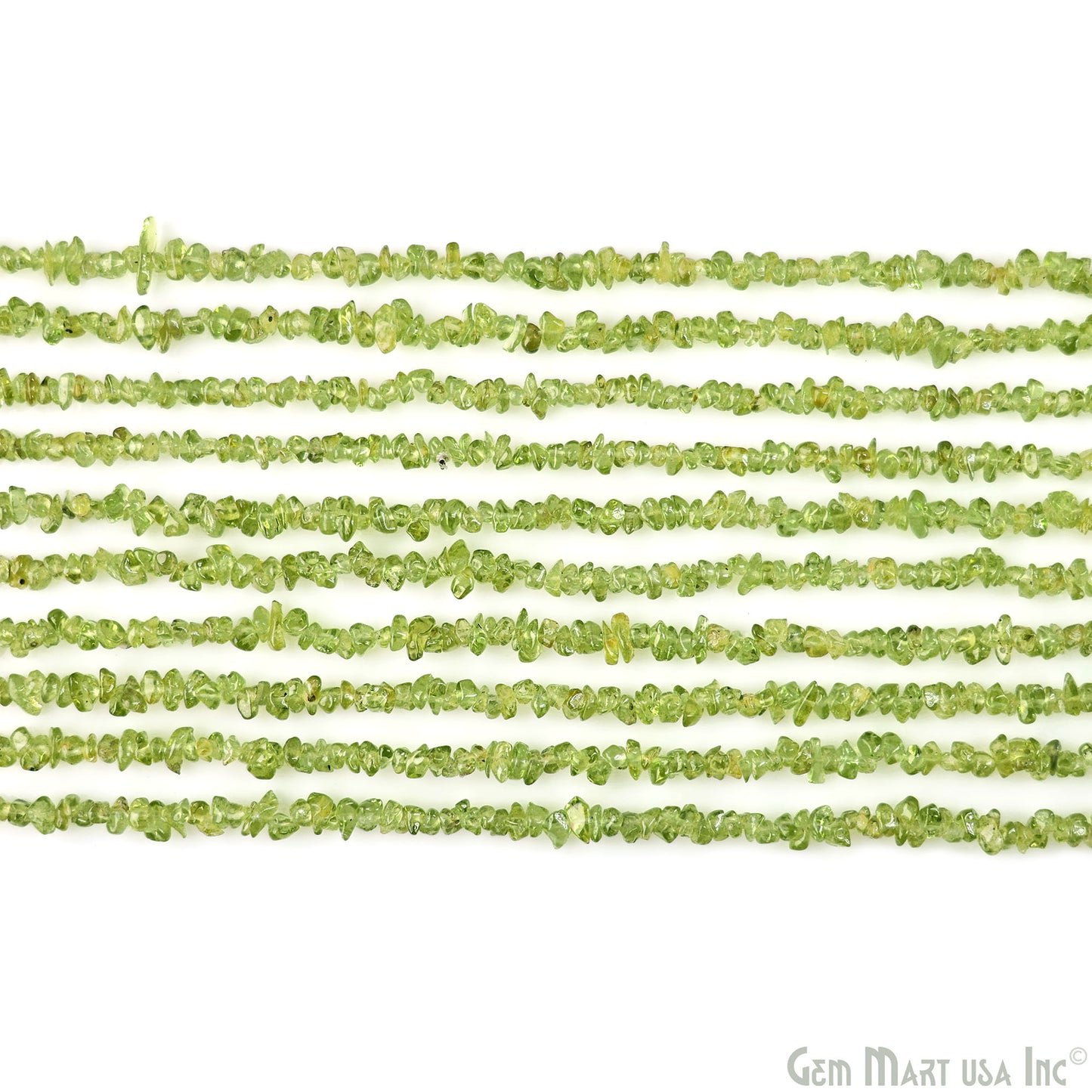 Peridot Chip Beads, 34 Inch, Natural Chip Strands, Drilled Strung Nugget Beads, 3-7mm, Polished, GemMartUSA (CHPD-70001)