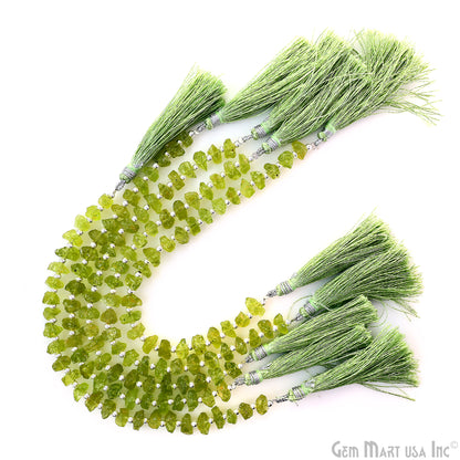 Peridot Rough Beads, 9 Inch Gemstone Strands, Drilled Strung Briolette Beads, Free Form, 8x6mm