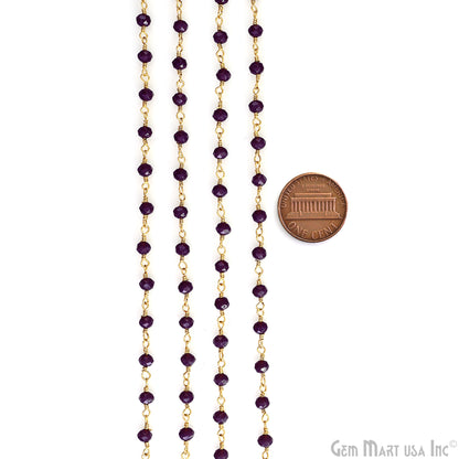 Purple Jade 4mm Faceted Beads Gold Wire Wrapped Rosary