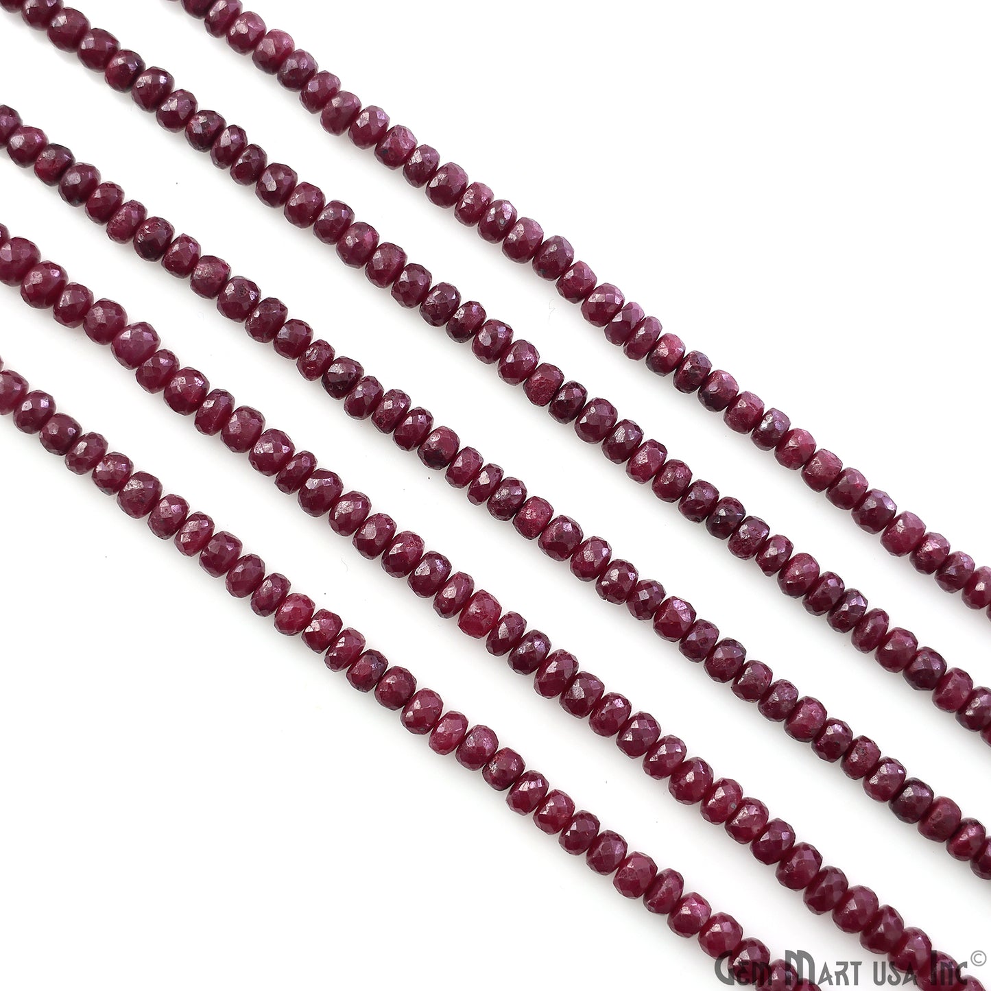 Ruby Rondelle Beads, 13 Inch Gemstone Strands, Drilled Strung Nugget Beads, Faceted Round, 5-6mm