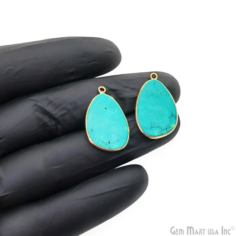 Turquoise Free Form Gold Plated Bezel Smooth Slab Slice Thick Gemstone Connector 27x17mm 1 Pair