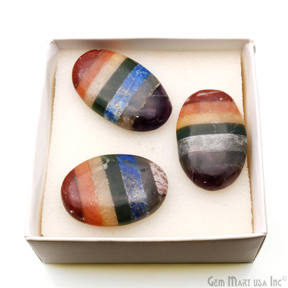 Seven Chakra Oval Worry Stone - Natural Hand-Carved Thumb Gemstone