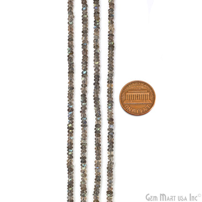 Labradorite Rondelle Beads, 17 Inch Gemstone Strands, Drilled Strung Nugget Beads, Faceted Round, 3mm