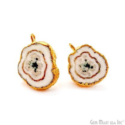 DIY Agate Slice Geode Druzy 13x19mm Gold Electroplated Loop Connector Studs Earrings