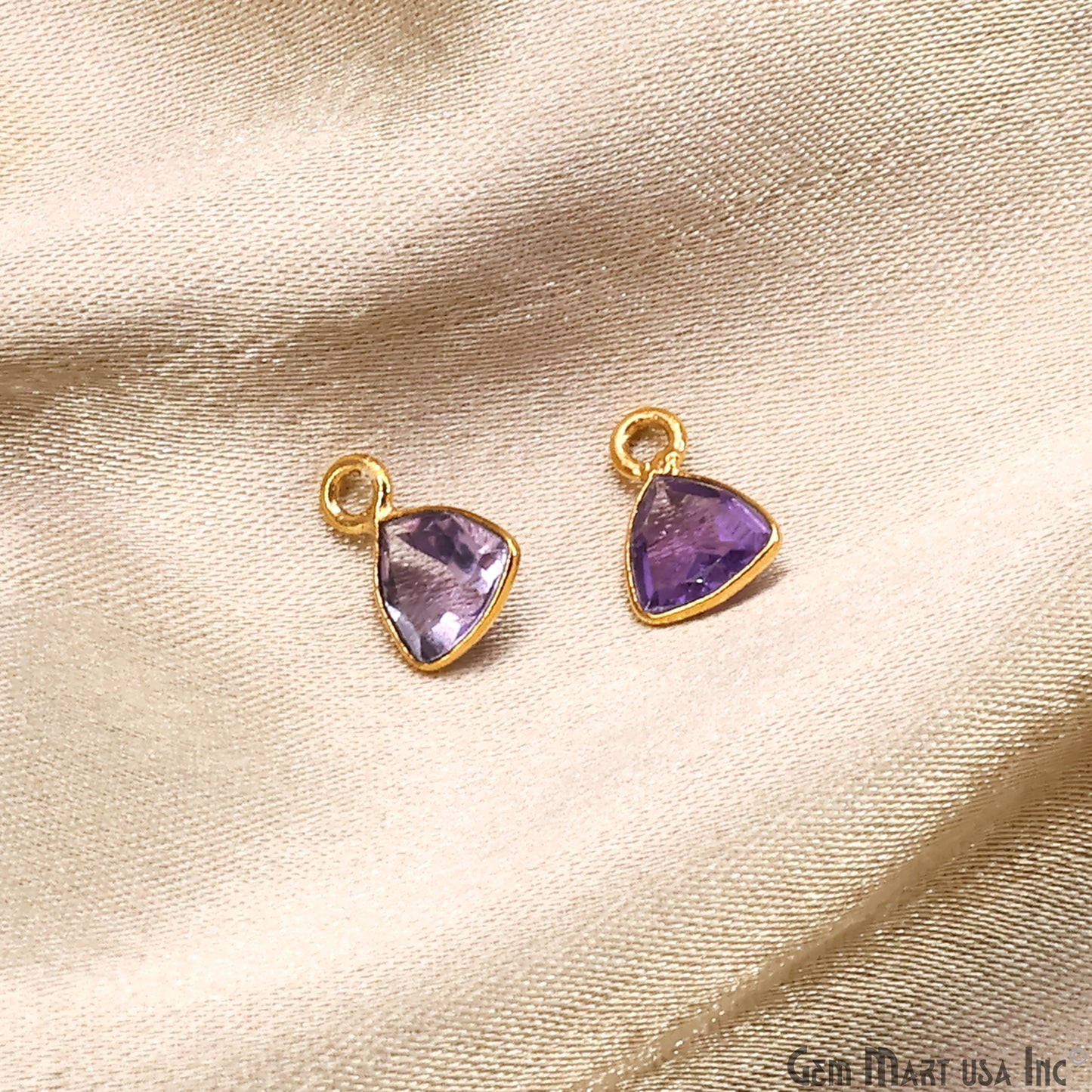 Amethyst Trillion 6mm Brilliant Cut Gold Plated Bezel Single Bail Gemstone Connector