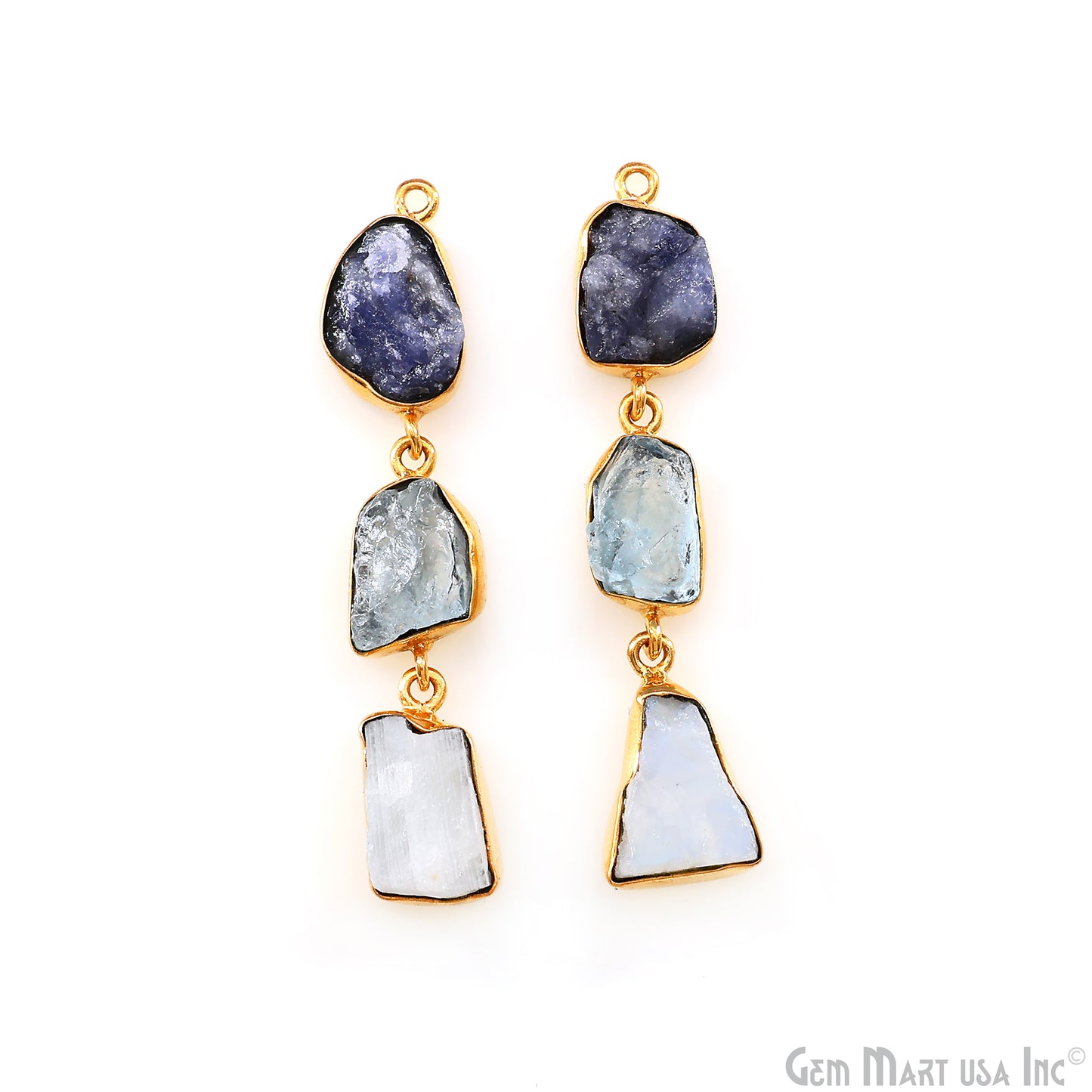 Rough Gemstone Bezel Setting 53x8mm Gold Plated Long Dangle Earring Pair Connectors