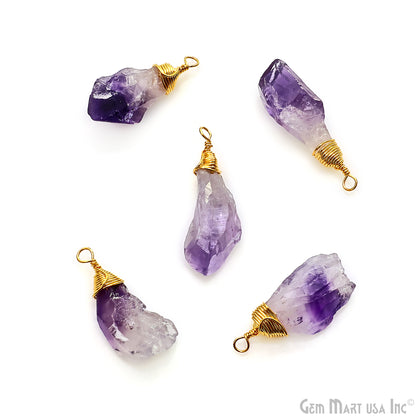 Rough Amethyst Free Form 32x8mm Gold Electroplated Single Bail Connector