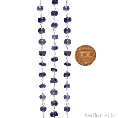 Iolite Jade 6mm Round Beads Silver Plated Wire Wrapped Rosary Chain