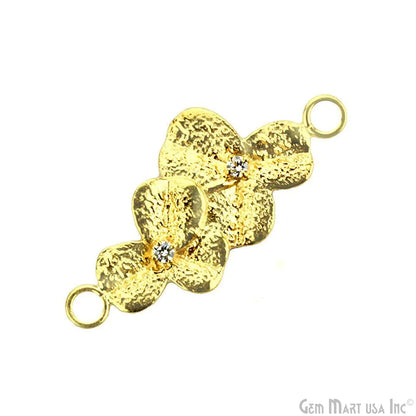 Cubic Zircon Pave 'Orchid Leaf' Gold Vermeil Charm For Bracelet & Pendants 1pc