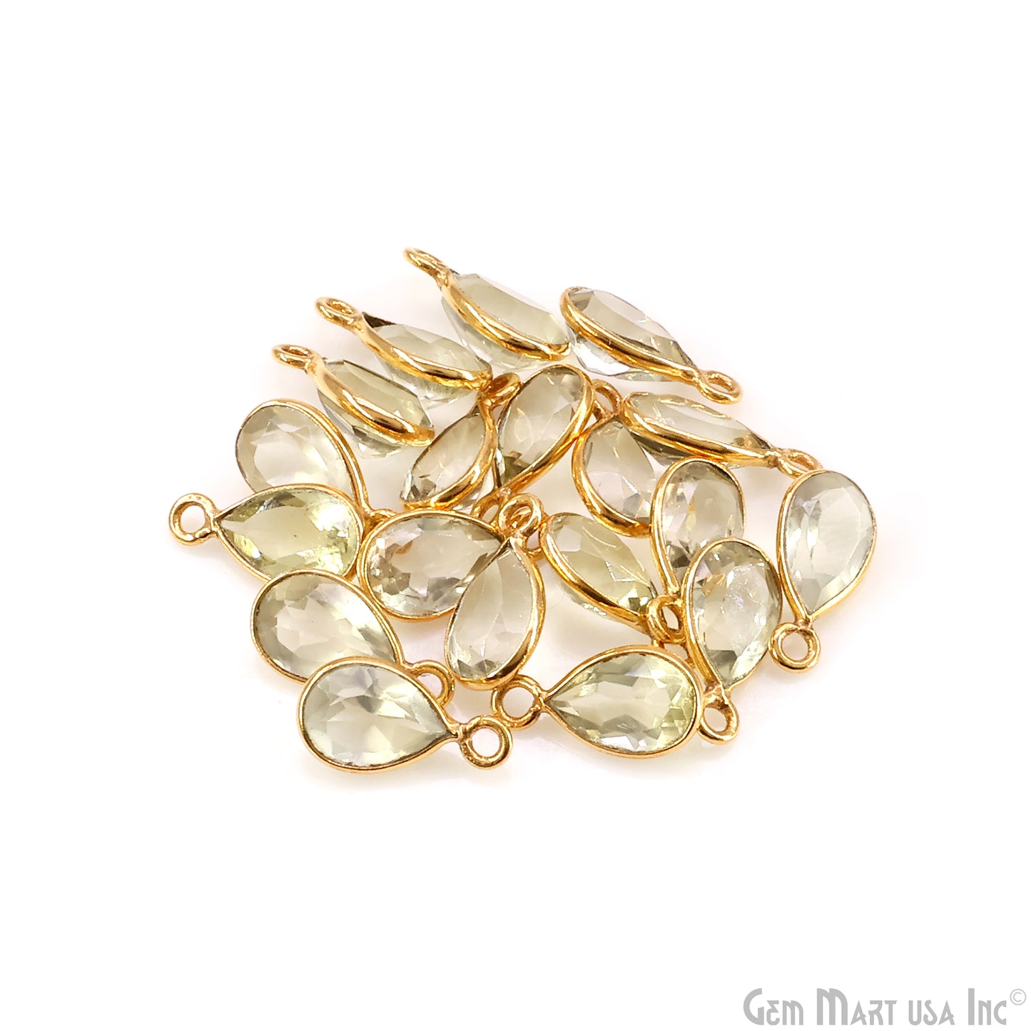 Pears 6x9mm Brilliant Cut Gold Plated Bezel Single Bail Gemstone Connector