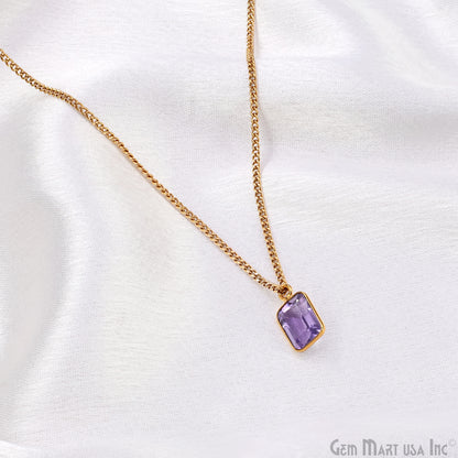 Amethyst Octagon 7x9mm Brilliant Cut Gold Plated Bezel Single Bail Gemstone Connector