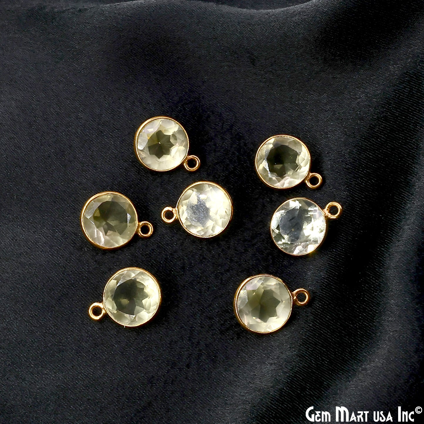 Round 10mm Brilliant Cut Gold Plated Bezel Single Bail Gemstone Connector