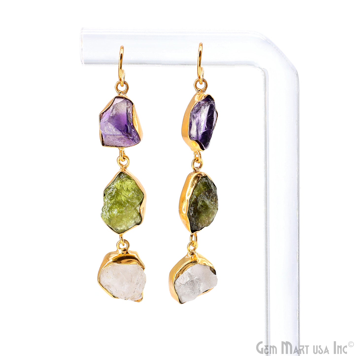 Rough Gemstone Bezel Setting 56x10mm Gold Plated Long Dangle Earring Pair Connectors