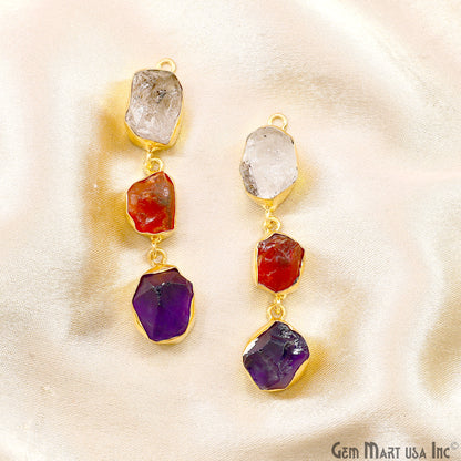 Rough Gemstone Bezel Setting 56x9mm Gold Plated Long Dangle Earring Pair Connectors