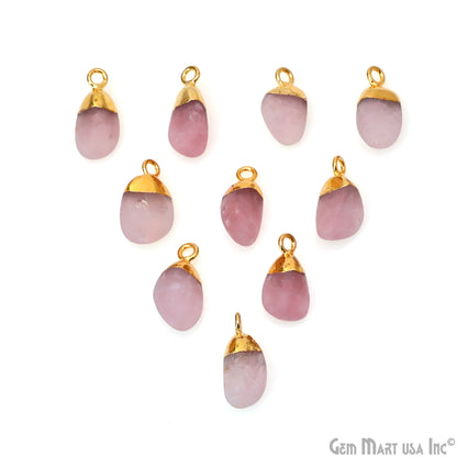 Rose Quartz Matte Beads 14x8mm Single Bail Gold Electroplated Gemstone Connector