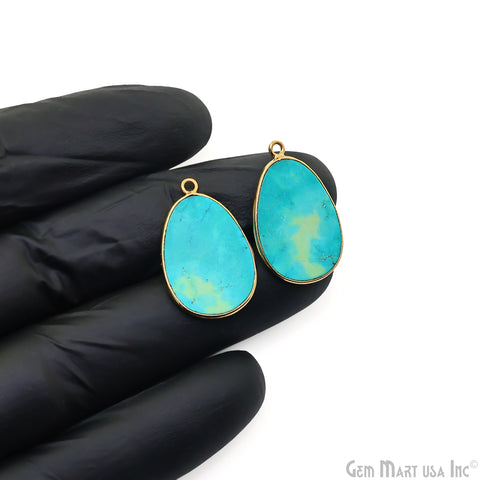 Turquoise Free Form Gold Plated Bezel Smooth Slab Slice Thick Gemstone Connector 27x17mm 1 Pair