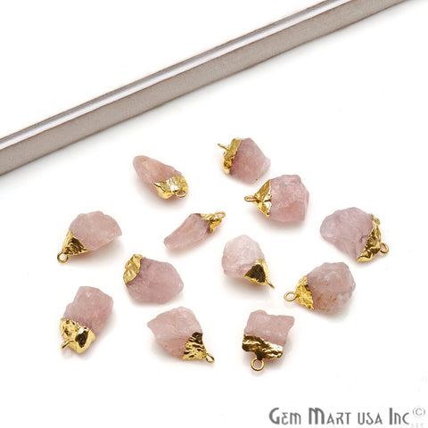 Rough Rose Quartz Organic 19x15mm Gold Electroplated Pendant Connector