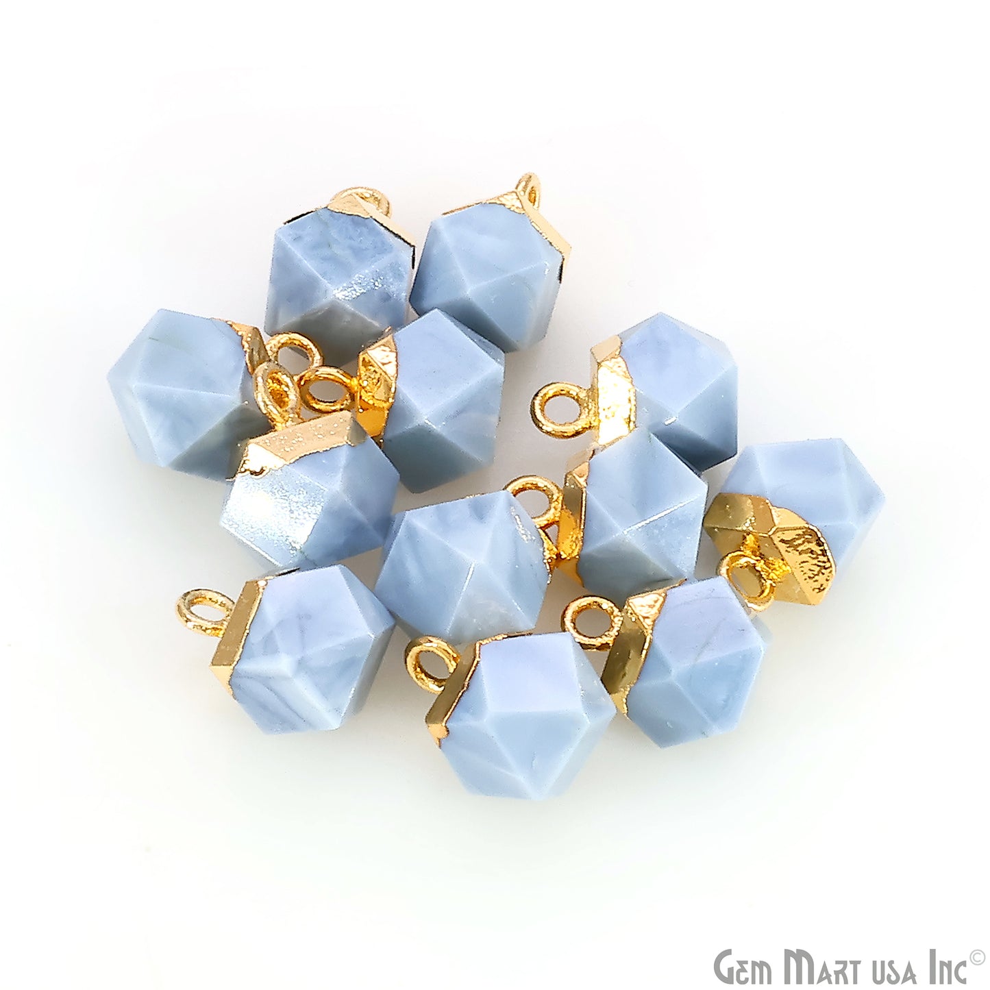 Gemstone Hexagonal Prism Shape Pendant 12x10mm Gold Plated Charm for DIY Jewelry