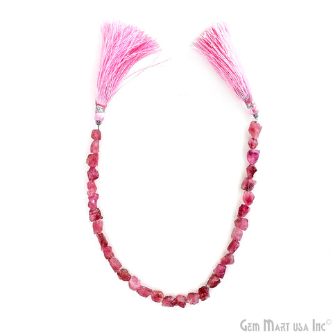 Pink Tourmaline Rough Beads, 9 Inch Gemstone Strands, Drilled Strung Briolette Beads, Free Form, 7x5mm