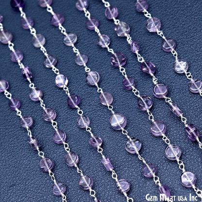 Amethyst Coin Beads 3-4mm Silver Plated wire wrapped Rosary Chain