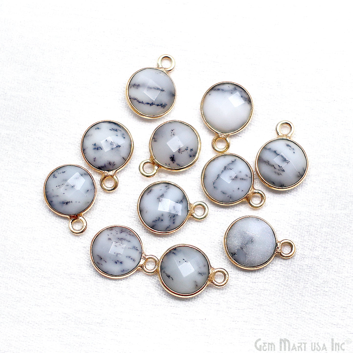 Round 8mm Single Bail Gold Plated Gemstone Bezel Connector