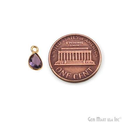 Amethyst Pears 7x5mm Brilliant Cut Gold Plated Bezel Single Bail Gemstone Connector