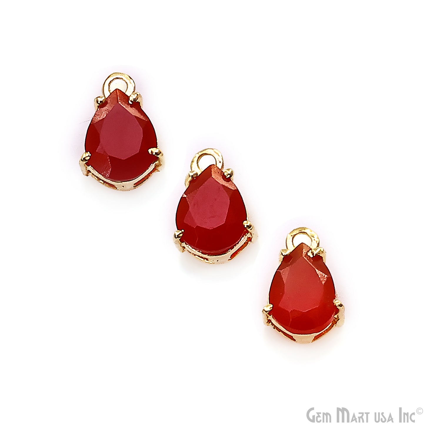 Carnelian 6x8mm Pears Gold Plated Prong Setting Gemstone Connector (Pick Bail)