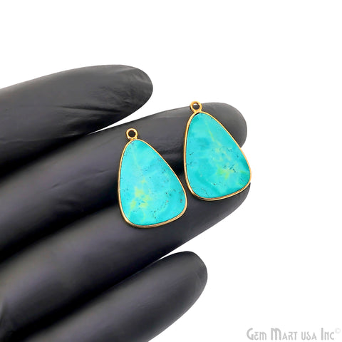 Turquoise Free Form Gold Plated Bezel Smooth Slab Slice Thick Gemstone Connector 30x19mm 1 Pair