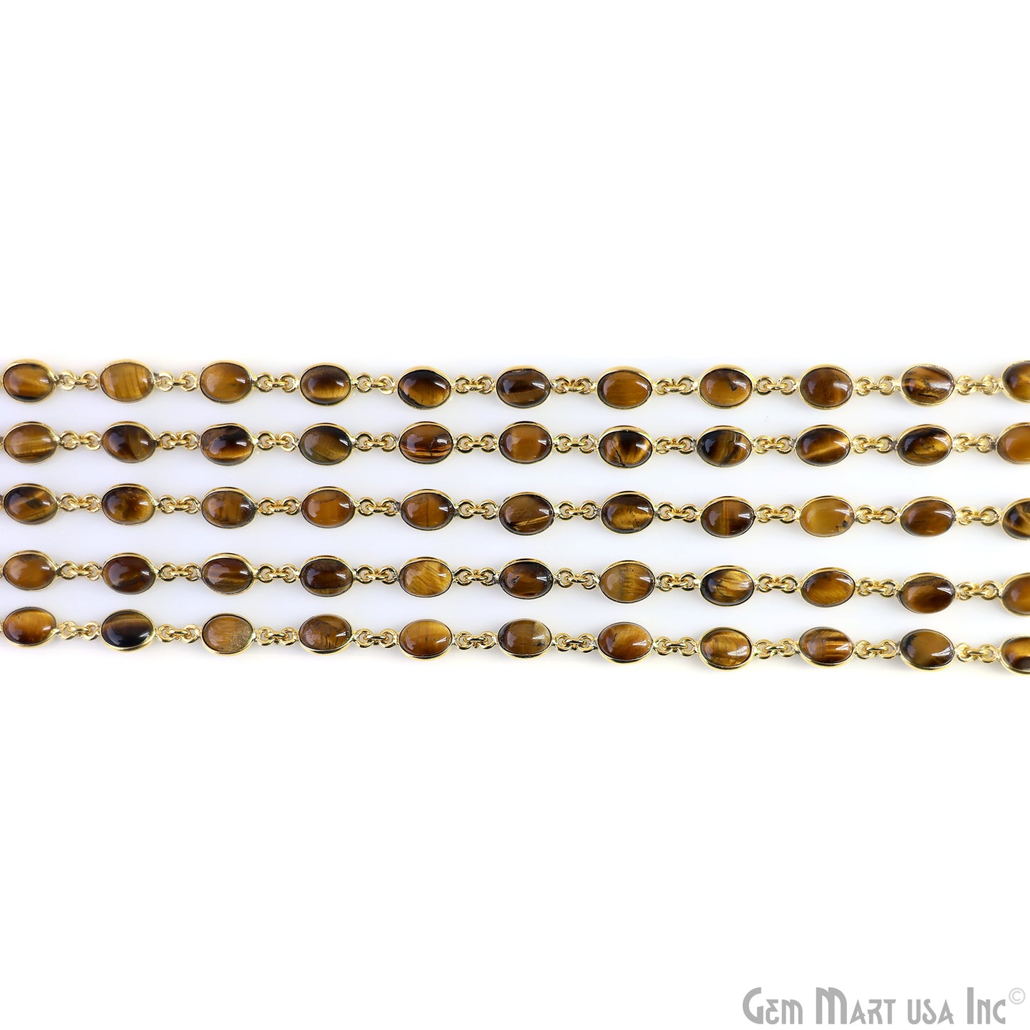 Tiger Eye Oval 8x6mm Gold Plated Bezel Link Continuous Connector Chain