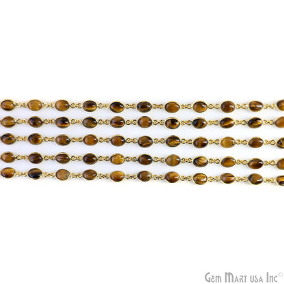 Tiger Eye Oval 8x6mm Gold Plated Bezel Link Continuous Connector Chain