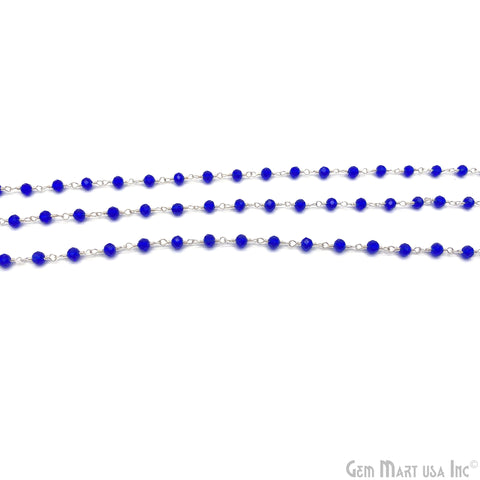 Dark Blue Zircon Faceted Beads 3-3.5mm Silver Plated Gemstone Rosary Chain