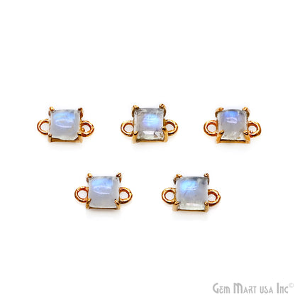 Rainbow Moonstone Cabochon Square Prong Gold Plated Bail Connector