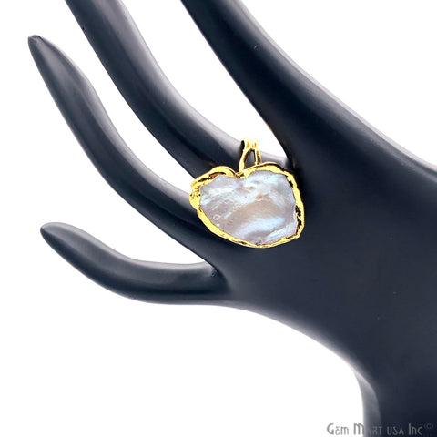 Natural Freshwater Pearl Gemstone Gold edge Adjustable Ring - GemMartUSA