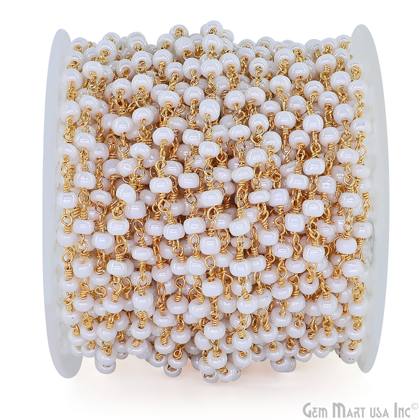 Pearl Cabochon Beads 4mm Gold Wire Wrapped Rosary Chain