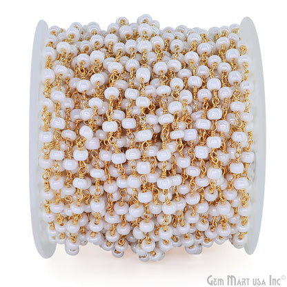 Pearl Cabochon Beads 4mm Gold Wire Wrapped Rosary Chain