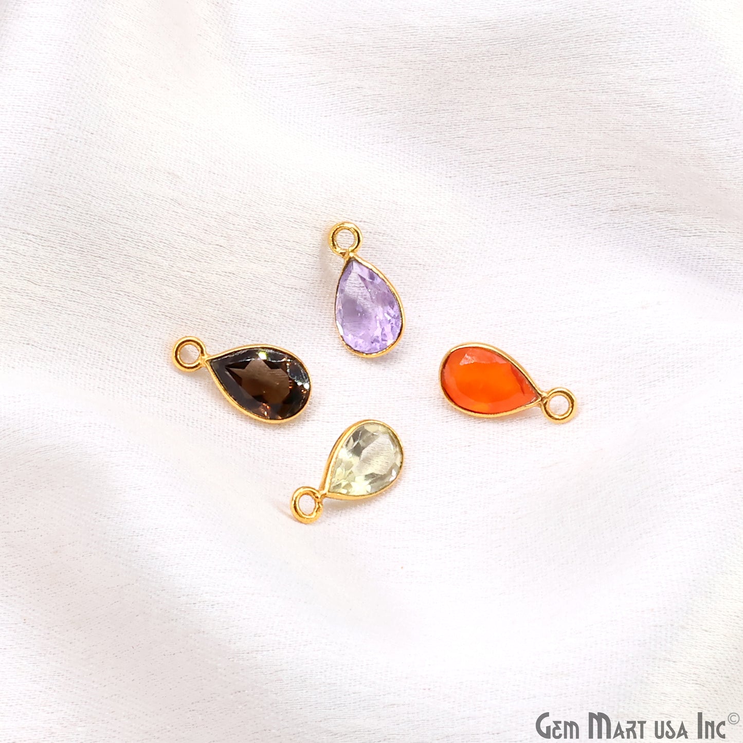 Pears 6x9mm Brilliant Cut Gold Plated Bezel Single Bail Gemstone Connector