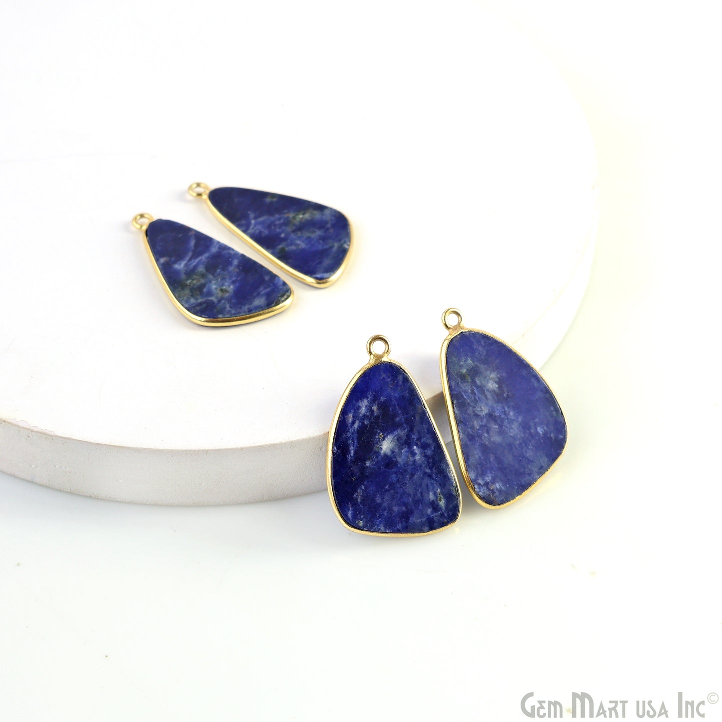 Sodalite Free Form Gold Plated Single Bail Bezel Smooth Slab Slice Thick Gemstone Connector 31x17mm 1 Pair