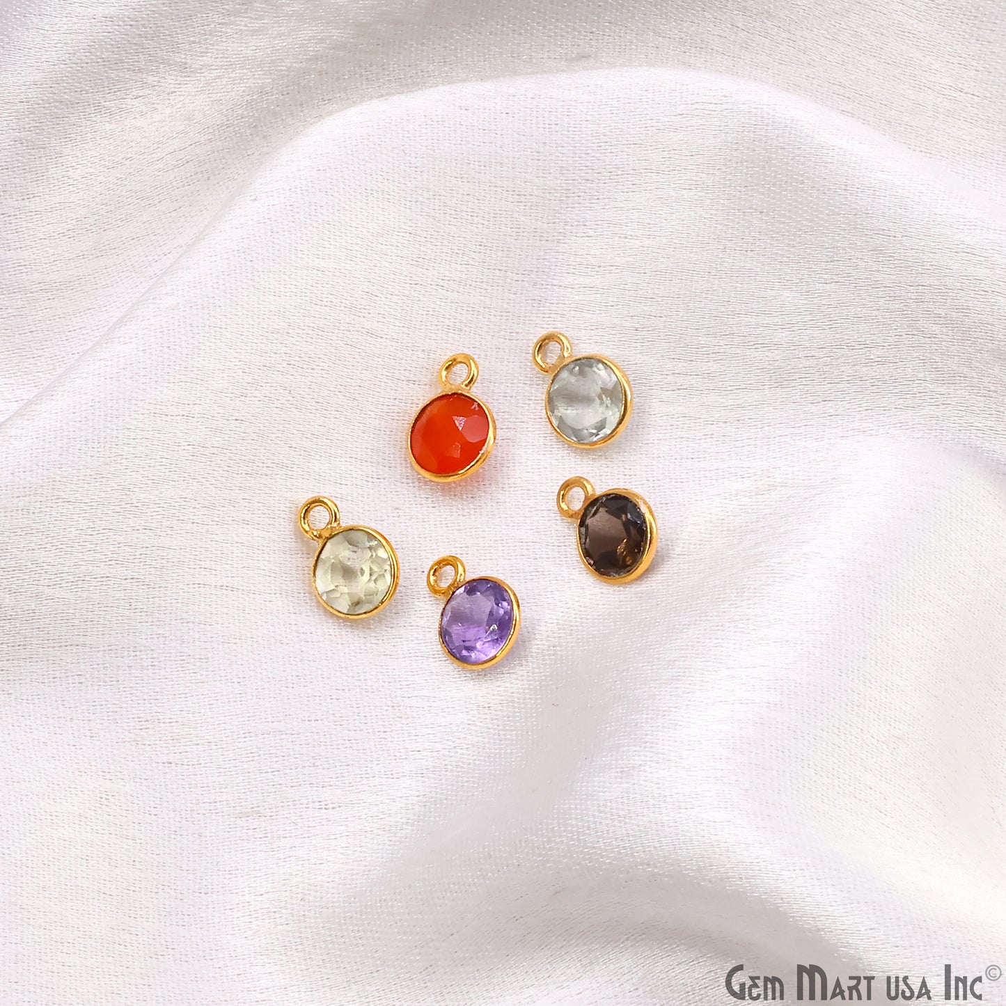 Round 8mm Brilliant Cut Gold Plated Bezel Single Bail Gemstone Connector