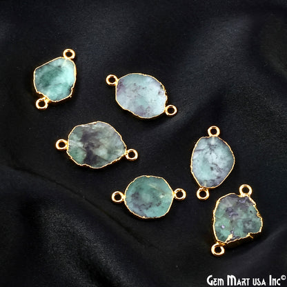 Emerald Free Form 23x13mm Electroplated Gemstone Double Bail Connector