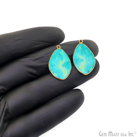 Turquoise Free Form Gold Plated Bezel Smooth Slab Slice Thick Gemstone Connector 29x17mm 1 Pair