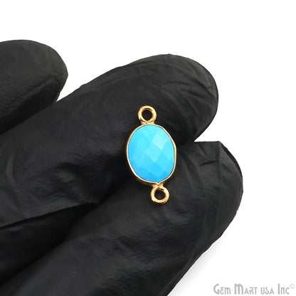 Turquoise 8x10mm Oval Double Bail Gold Bezel Gemstone Connector