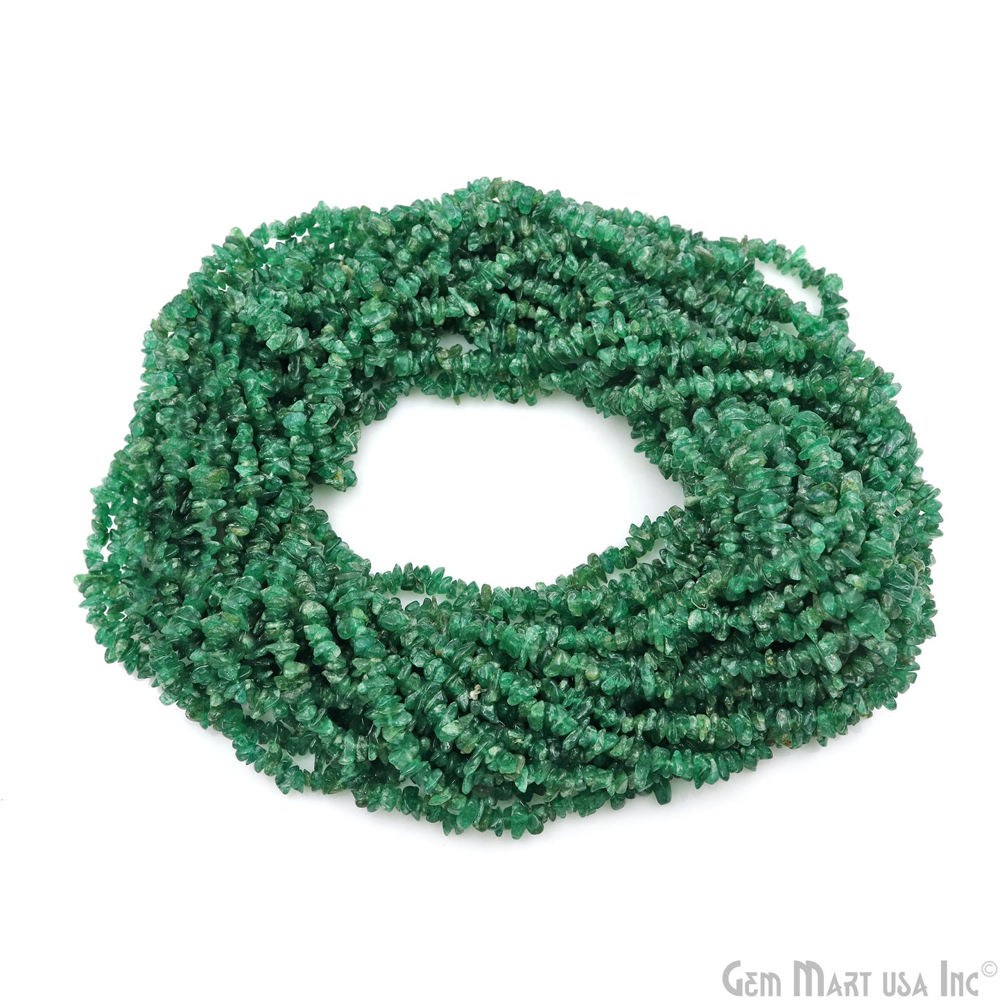 Green Aventurine Chip Beads, 34 Inch, Natural Chip Strands, Drilled Strung Nugget Beads, 3-7mm, Polished, GemMartUSA (CHAV-70001)