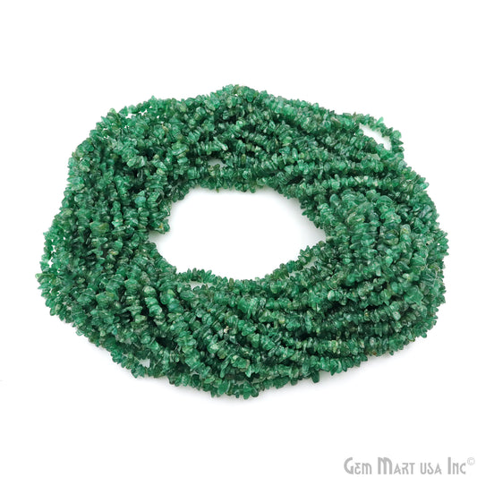 Green Aventurine Chip Beads, 34 Inch, Natural Chip Strands, Drilled Strung Nugget Beads, 3-7mm, Polished, GemMartUSA (CHAV-70001)